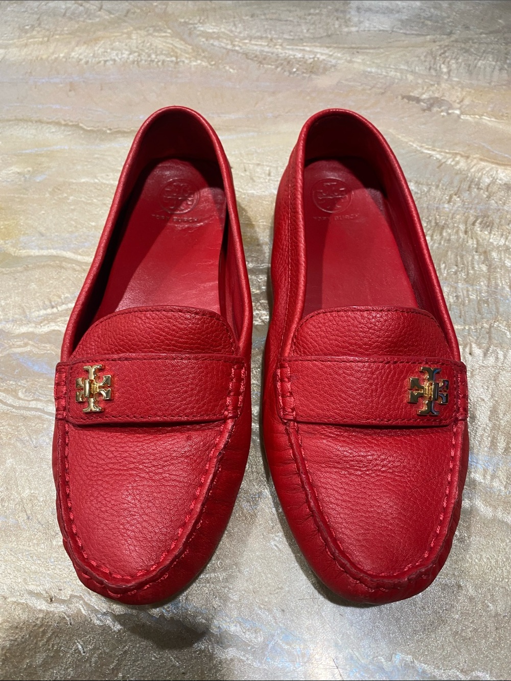 Tory Burch Kira driving loafers Red Leather with Gold Hardware Women’s 7.5